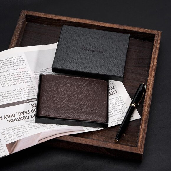 ⚡Travelambo Men Lychee Brown Genuine Leather Handmade Bifold Stylish Wallets - Picture 8 of 9